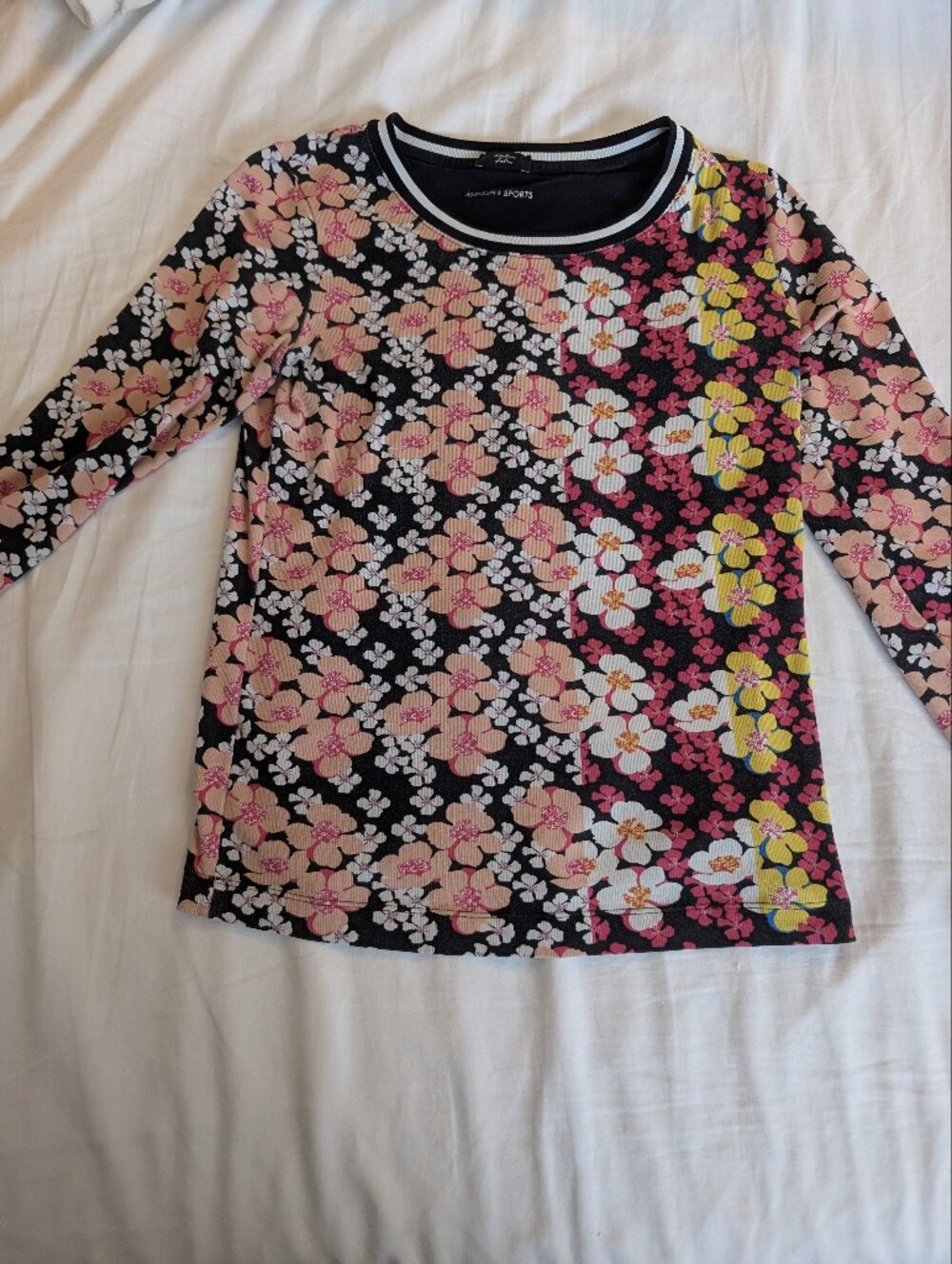 Marc Cain Sport Sporty Floral Long Sleeve Top - Black with Pink & Yellow Flowers